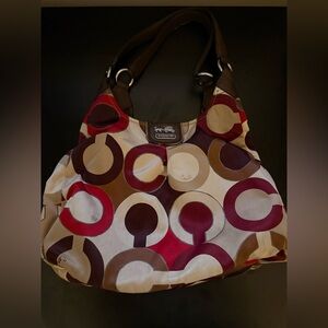 Rare Coach Red and Brown Patterned Shoulder Bag
